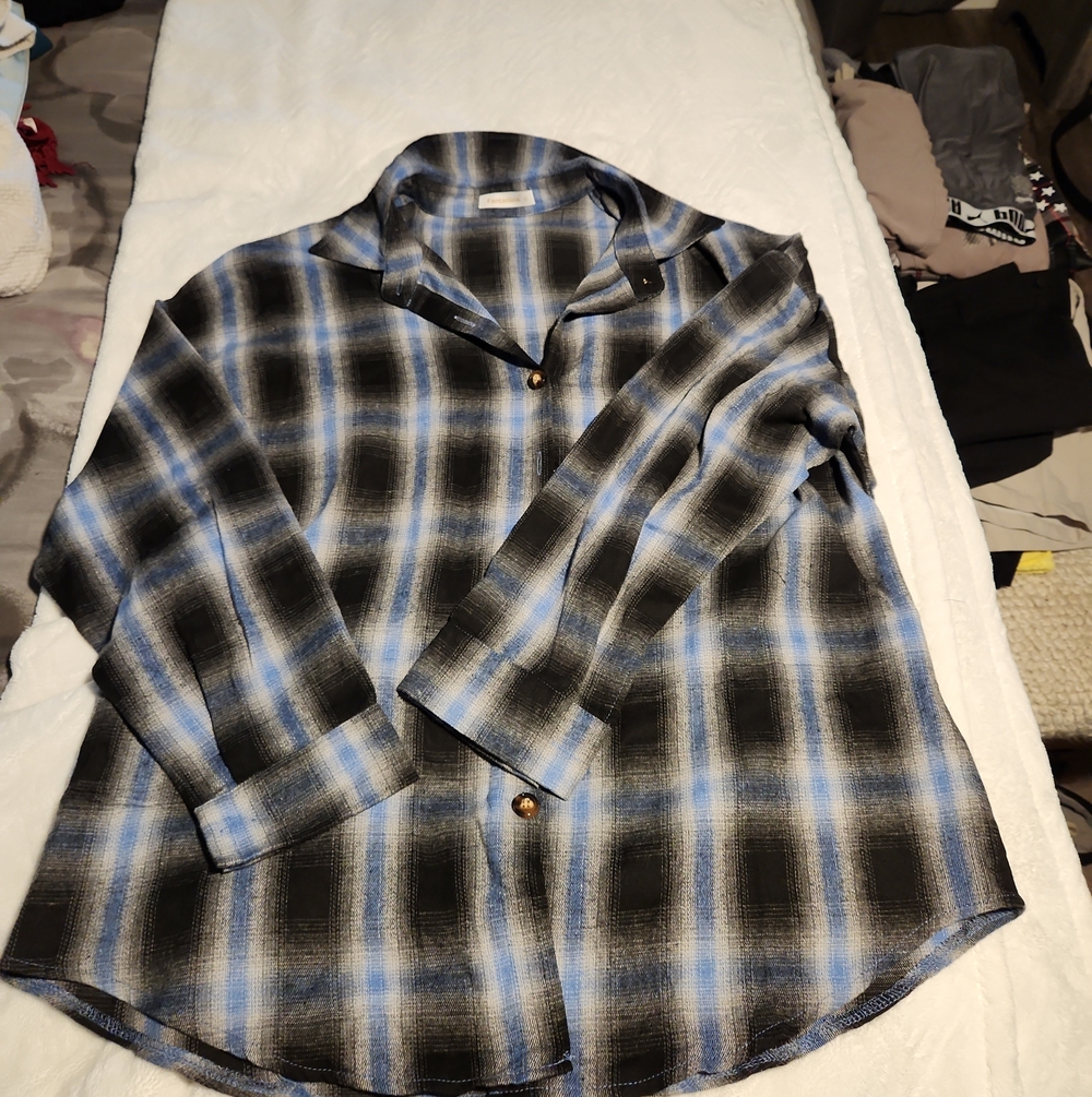 Blue and Black Plaid Button-Up Shirt